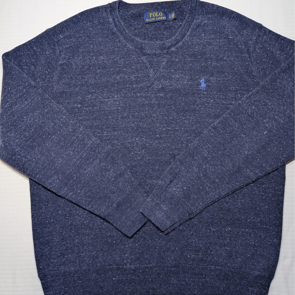 Polo Ralph Lauren Men Small Blue Heather Silk Blend Knit Crewneck Sweater 2026